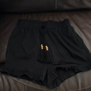 Black Ruffle Trim Women's Shorts